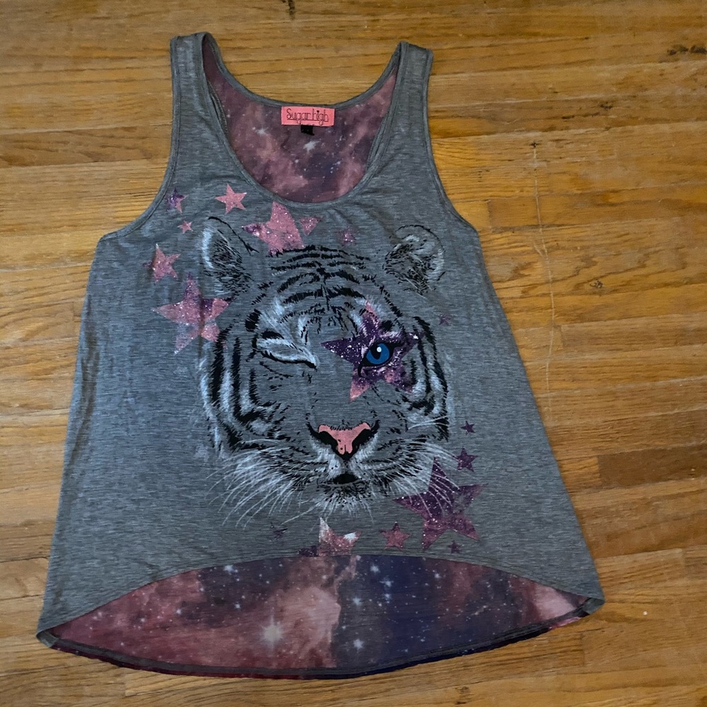 Junior’s Tiger Galaxy Print Tank Top